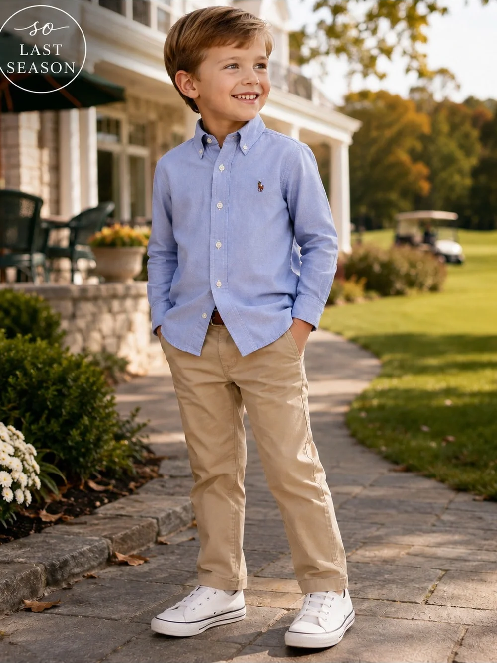 Polo Ralph Lauren Boys Blue Oxford Button Down Shirt Size 5 Pony Logo